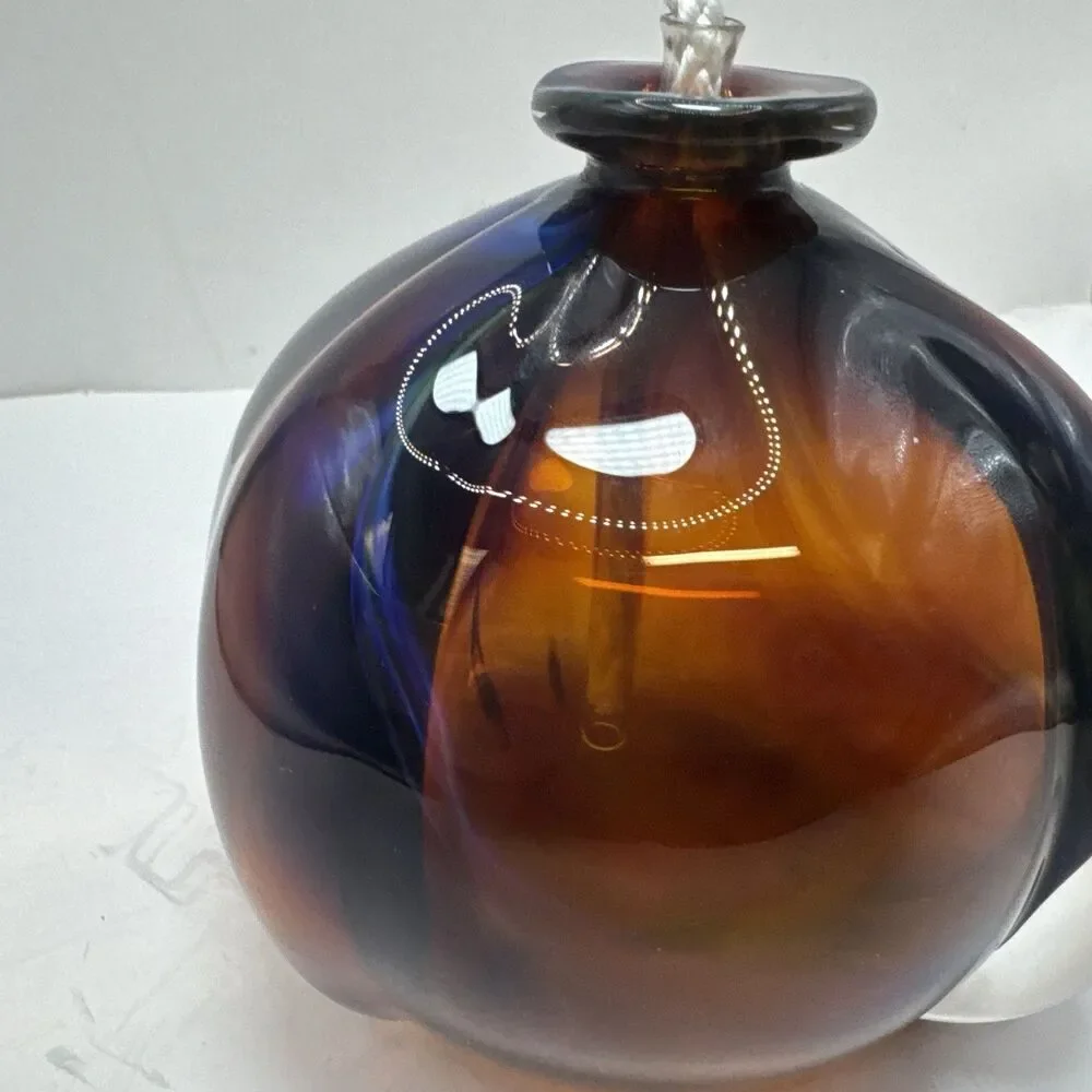 VTG Hand Blown Oil Diffuser Lamp Brown Blue Purple Yellow Signed Williams 2005